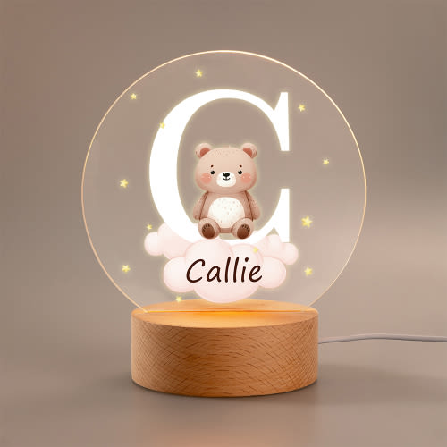 Personalized Fantasy Star Cloud Cute Forest Animal Initial Name LED Night Light with Wooden Base Nursery Decor Birthday Baby Shower Gift for Kids - CALLIE