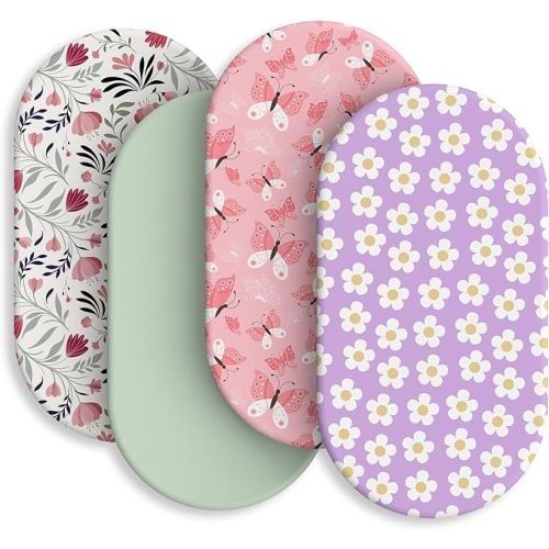 Baby Bassinet Sheets for Baby Boy Girls,4-Pack Fitted Bassinet Sheets Set Compatible with Halo Bassinest Swivel Sleeper,Baby Delight,Angelbliss,32"X16" (Plant World)