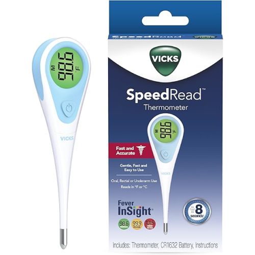 Vicks SpeedRead Digital Thermometer for Baby, Kids & Adults, Color-Coded Readings, Oral, Baby Rectal Thermometer or Under The Arm, Water Resistant