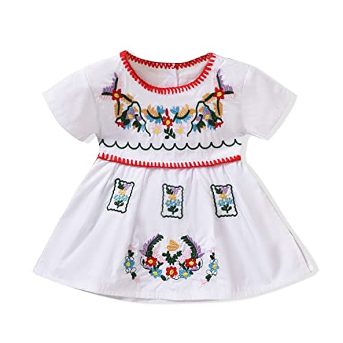 Aalizzwell Toddler Baby Girl Embroidered Dress Ethnic Wear Short Sleeve Sundress