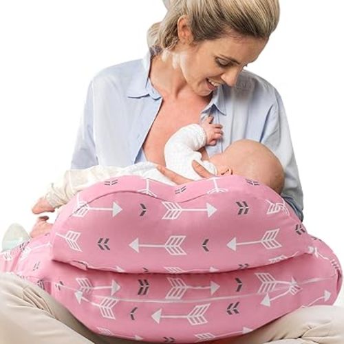 BROLEX Nursing Pillow: Breastfeeding Support - Breast Feeding Pillows Multifuctional Adjustable Positioner for Mom, Pink Arrow