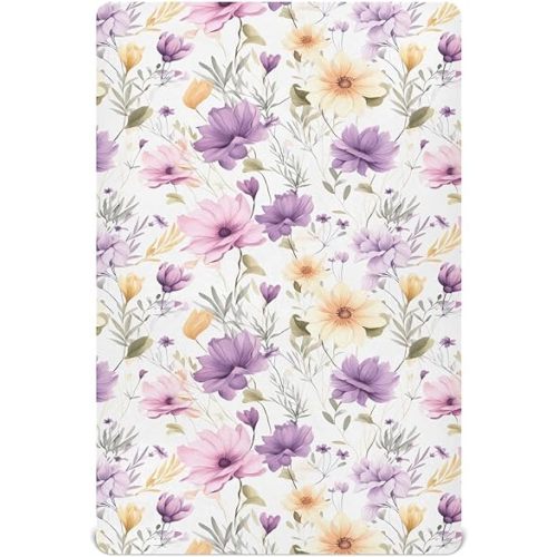 Watercolor Purple Yellow Wildflowers Crib Sheet for Boys Girls Stretch Baby Toddler Crib Fitted Sheets Soft Fitted Baby Mattress Cover Bed Sheet for Unisex Newborn Crib Mattress M