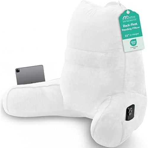 Sasttie Reading Pillow, Pillows for Reading or Relaxing – Ergonomic Support for Head, Neck, Back, and Lumbar, 21-Inch, White
