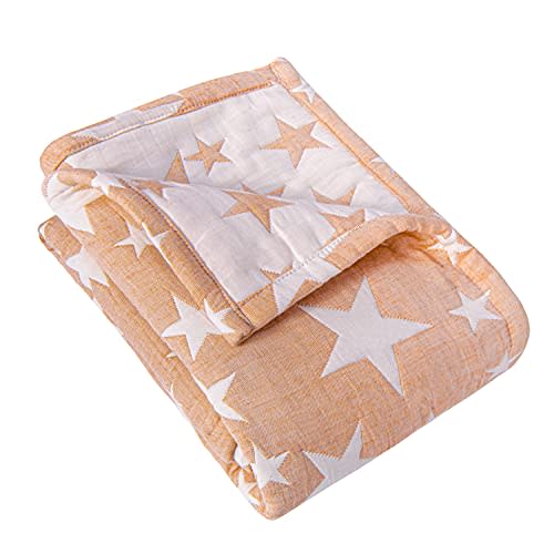 NTBAY 3 Layer Toddler Blanket, Muslin Cotton Jacquard Bed Blankets, Lightweight Thermal Baby Blanket, Super Soft and Warm Crib Blanket for All Seasons, Decoration Gift, 30"x40", Pale Orange Star