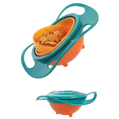 Simply Good Toddler & Baby Safe Travel Snack Bowl - Spill-Proof Gyro, Lid Included - TEAL/ORANGE