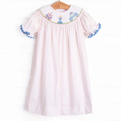 Fairytale Princess Smocked Bishop Dress, Pink Bitty Dot – Stitchy Fish