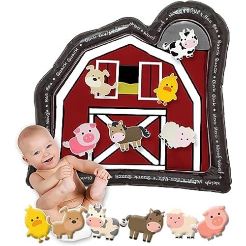 Tummy Time Mat Premium Inflatable Big Red Barn Farmer Toy Tummy Time Water Mat with Stimulation Toys Promoting Muscles Development and Motor Skills in Infants and Toddlers