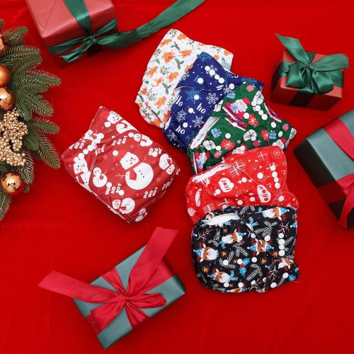 6-Pack Christmas Cloth Diapers with 6 Microfiber Inserts - One Size Reusable and Adjustable Pocket Diapers for Infants & Toddlers