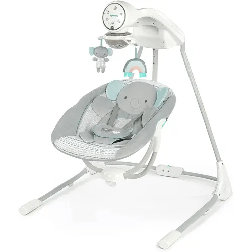 Ingenuity InLighten 5-Speed Baby Swing - Swivel Infant Seat, 5 Point Safety Harness, Nature Sounds, Lights - Van Elephant