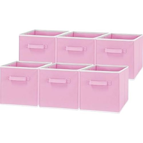 Simple Houseware Foldable Cube Storage Bin, Pink - 6 Pack