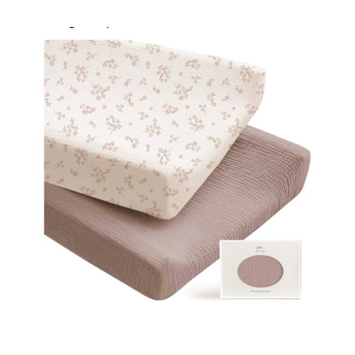 Konssy 2 Pack Muslin Changing Pad Covers for Boys, Ultra Soft & Breathable Cotton Baby Diaper Changing Table Covers, Neutral Nursery Diaper Changing Pad Sheets (Soft Blooms,Taupe)