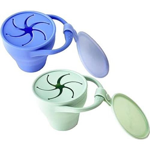otterlove Collapsable Silicone Snack Container with Attachable Lid | 100% Pure LFGB Platinum Silicone with No Fillers | Snack Cup (2 Pack - Sage & Very Peri)