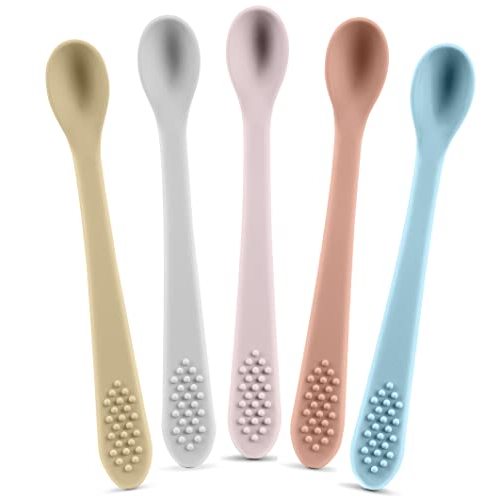 Baby Spoons First Stage Silicone Baby Spoon – Self Feeding Baby Utensils – Infant Spoons First Stage Baby Feeding Spoon - Soft & Gentle on Gums - BPA Free Silicone Baby Spoons Set (Pastel3)