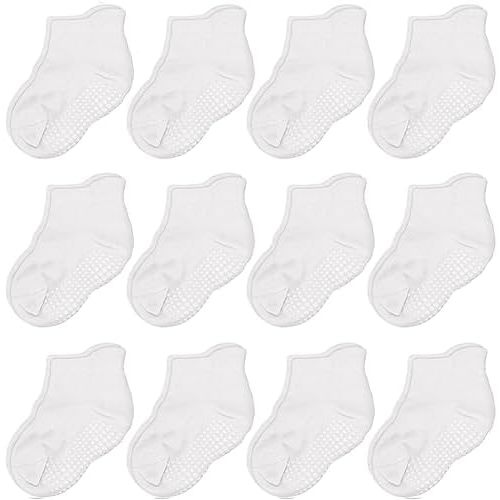 CozyWay Ankle Style Socks with Grip for Little Girls & Boys, Infants, Toddlers, Children - 12 Pairs