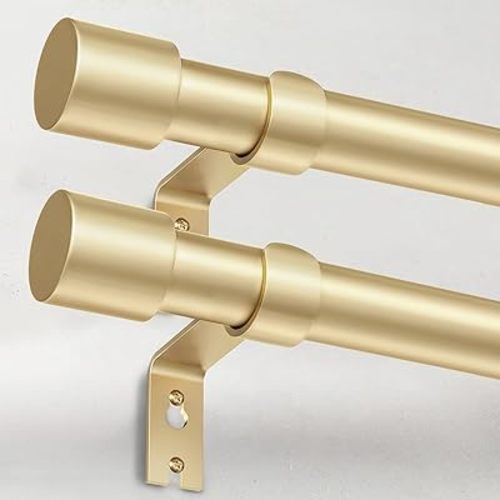 2 Pack Heavy Duty Curtain Rods for Windows 28 to 48 Inch, 1 Inch Gold Curtain Rods Set of 2 Pack for Outdoor, Farmhouse, Bedroom, Adjustable Easy Install Curtain Rods (A2,Gold,30"-60"-2Pack)
