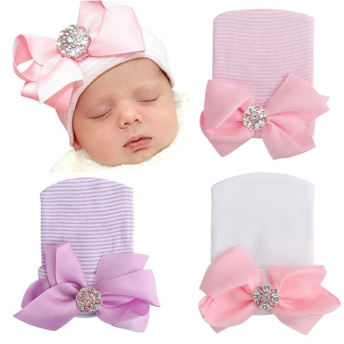 DRESHOW BQUBO Newborn Hospital Hat Infant Baby Hat Cap with Big Bow Soft Cute Knot Nursery Beanie