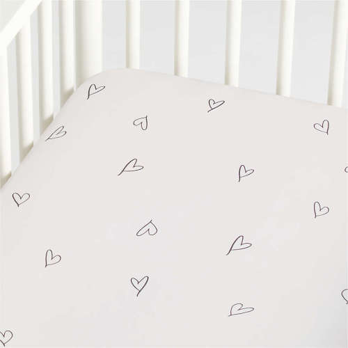 Charcoal Heart Organic Cotton Baby Crib Fitted Sheet by Leanne Ford
