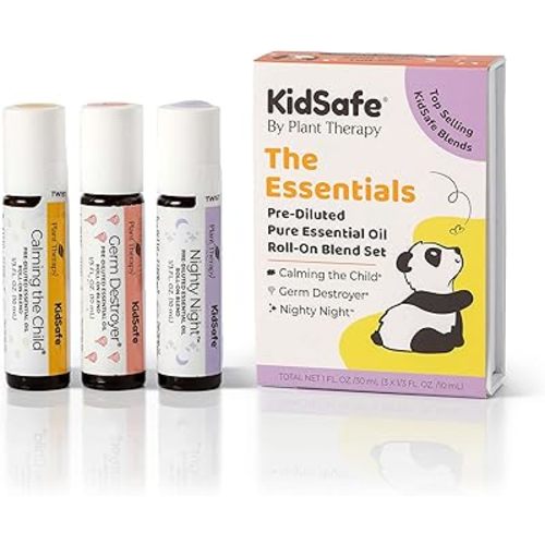 Plant Therapy KidSafe Essentials Roll-On Set 100% Pure, Therapeutic Grade Essential Oils Diluted in Coconut Oil 10 mL (1/3 oz) Each