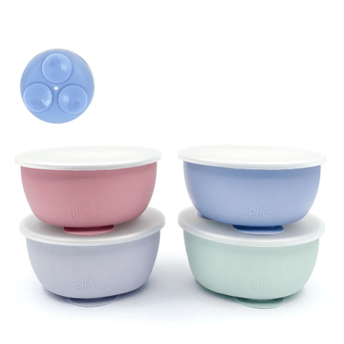 Stainless Steel Bowl with Silicone Suction Sleeve + Lids