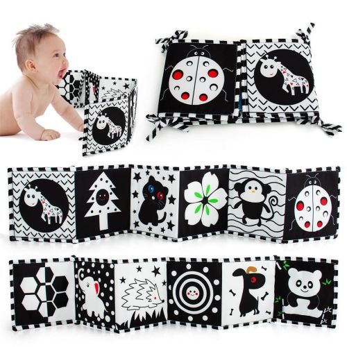 Black and White Books High Contrast Baby Toys 0-6 Months Baby Soft Book for Early Education Infant Tummy Time Toys Infant Sensory Toys 6-12 Months Montessori Activities Cloth Book for Babies