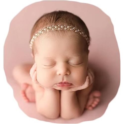 Zeroest Newborn Photography Props Baby Girl Photoshoots Pearl Headbands Infant Girl Photo Posing Beaded Headband Prop (Gold, One Size)