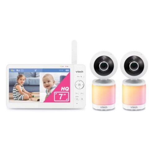 VTech 2 Camera 7" Digital Video Baby Monitor with Pan-Tilt-Zoom, 600p High-Quality Display, and No WiFi, VM7468-2HQ (White)