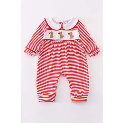 Red valentine puppy embroidery boy romper – HoneyBean