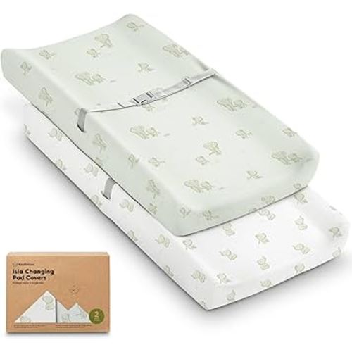 2-Pack Baby Changing Pad Cover for Girl, Boy - 32x16 Soft Viscose Derived from Bamboo Baby Diaper Changing Table Pad Cover Sheets, Neutral, Snug Fit Nursery Diaper Change Sheets (Elly)