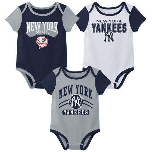 Mlb New York Yankees Infant Boys' 3pk White Bodysuit - 6-9m
