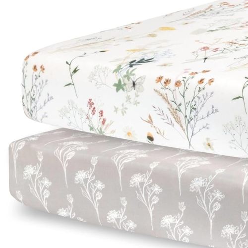 Pobibaby - 2 Pack Premium Fitted Baby Girl Crib Sheets for Standard Mattress - Ultra-Soft Jersey Knit, Safe and Snug, and Stylish Floral Crib Sheet (Wildflower)