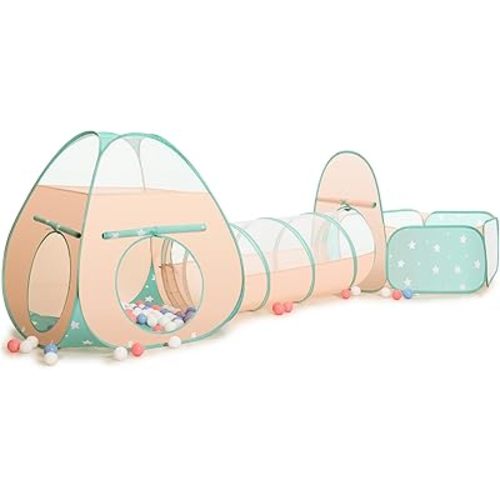 SISTICKER 3 in 1 Kids Play Tent with Baby Ball Pit and Play Tunnel, Toddler Climbing Toys for Boys, Girls, Babies, Indoor Outdoor Pop Up Playhouse Tunnel Toys (Balls NOT Included)