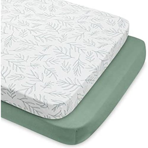 Babebay 2-Pack Mini Crib Sheets, Pack and Play Sheets Fitted for Pack N Play Mattress and Playard, Soft Jersey Knit Cotton for Baby (Sage Green)