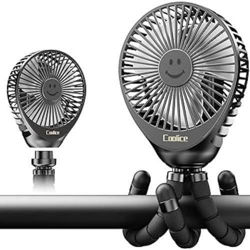 Stroller Fan Clip on For Baby, Removable USB Baby Fan for Stroller and Car Seat, 30Hrs Baby Stroller Fan, 3 Speeds Battery Operated Rechargeable Car Seat Fan, Flexible Tripod Portable Fan for Stroller