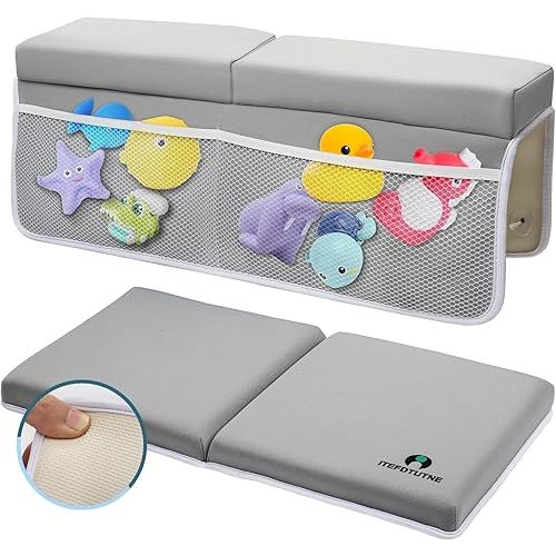 Memory Foam Bath Kneeler and Elbow Rest Set Baby Bath Kneeling Pad,Bathtub Kneeling Pad Painless Memory Foam Mat with Bath Toys Organizer Pockets Quick Drying,Non-Slip for Baby and Toddler