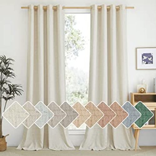 NICETOWN Thick Flax Linen Curtains 96 inches Long, Grommet Semi Sheer Vertical Drapes Privacy Added with Light Filtering Window Treatments for Bedroom/Living Room, Natural, W55 x L96, 2 Pieces