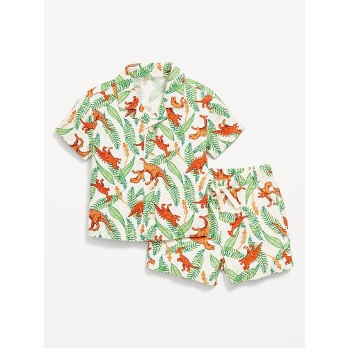 Printed Linen-Blend Shirt and Shorts Set for Baby