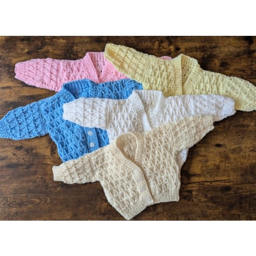 Hand Knitted Baby Cardigan by Nana Variety of Sizes Breathable Vintage Pattern Hats sold separately