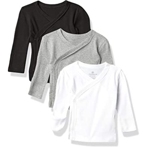 HonestBaby 3-Pack Long Sleeve Side-Snap Kimono Tops Newborn for Infant Boys, Girls, Unisex Baby 100% Organic Cotton