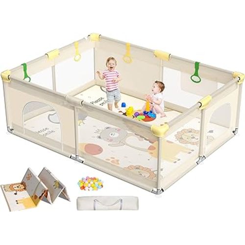 Baby Playpen with Mat, 71" × 59" Extra Large Playpen for Babies and Toddler, Baby Play Yard with Breathable Mesh, Baby Fence Play & Sleep Area for Indoor & Outdoor