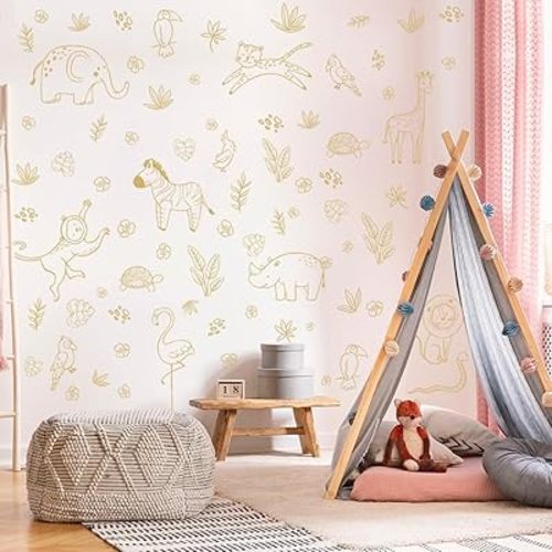 Jungle Animals Wall Decals, Jungle Theme Removable Wall Sticker，Lion Cheetah Toucan Elephant Giraffe，Nursery Decor Playroom Bedroom Classroom Wall Decoration.