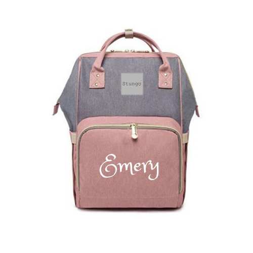 PERSONALIZED Large Diaper Bag Knapsack PINK /GREY Custom Monogram /Name Embroidered Backpack Diaper bag infant /Baby Bag /Gift Nappy Bag