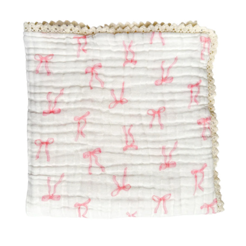 Gauze Lace Blanket | Pink Bows – Little and Fern