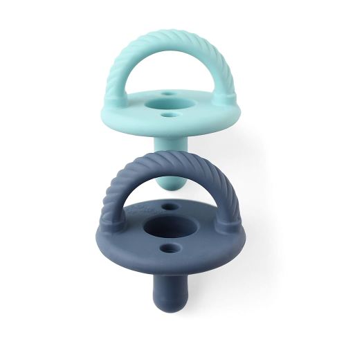 Itzy Ritzy Silicone Pacifiers for Newborn - Itzy Soother Pacifiers Feature Collapsible Handle & Two Air Holes for Added Safety; For Ages Newborn and Up, Set of 2 in Nautical Navy & Robin's Egg