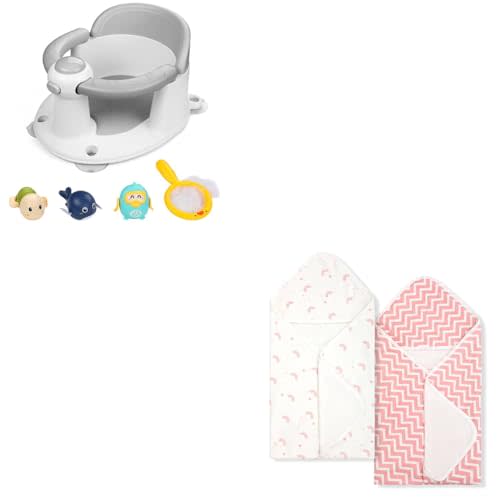 BabyAlly Baby Towels 2 Pack,Hooded Baby Towels Set,Baby Infant Bath Towels with Hood,Soft and Absorbent Nursery Towel,Large 28x28Inch,Newborn Essential(Rainbow + Pink Stripes)