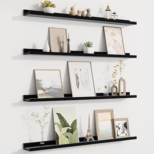 Picture Ledge Shelf for Wall, Floating Shelves Set of 4, 36 Inch Long Nursery Book Shelves for Toys Storage, Kids Bookshelf Wall Mounted for Books Photo Frames, Black