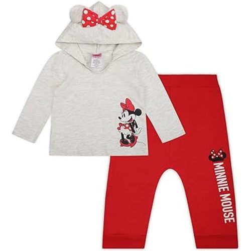 Disney Minnie Mouse Girls’ Hoodie and Jogger Set for Infant and Toddler Kids – Pink/Red/Grey
