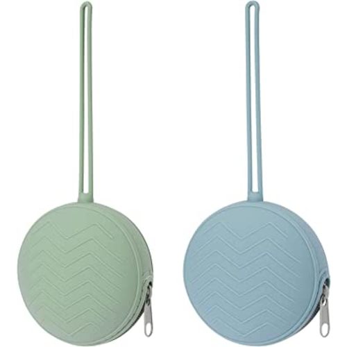 Nupoopy 2 Pack Silicone Pacifier Holder Case, BPA Free Newborn Baby Pacifiers Silicone Pouch for Boys & Girls, Portable Silicone Pacifier Container Case (Sage, Ether)