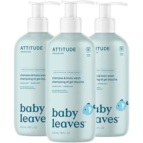 ATTITUDE 2-in-1 Shampoo and Body Wash for Baby, EWG Verified, Dermatologically Tested, Vegan, Good Night, 16 Fl Oz (Pack of 3)