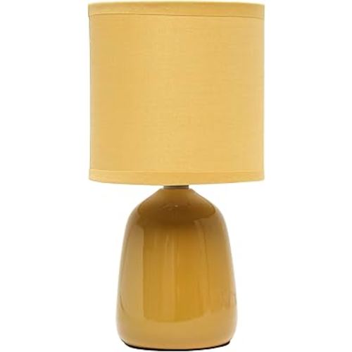 Simple Designs LT1134-MST 10.04" Tall Traditional Ceramic Thimble Base Bedside Table Desk Lamp w Matching Fabric Shade for Decor, Nightstand, Bedroom, Living Room, Entryway, Office, Mustard Yellow