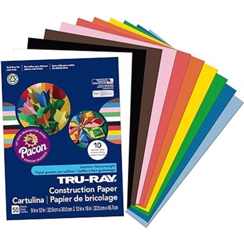 Tru-Ray® Construction Paper, 50% Recycled, Assorted Colors, 9" x 12", Pack Of 50